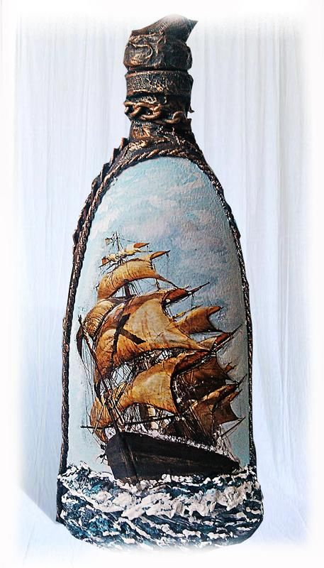 Декоративная бутылка «воспоминания о море. декор бутылок в морском стиле своими руками