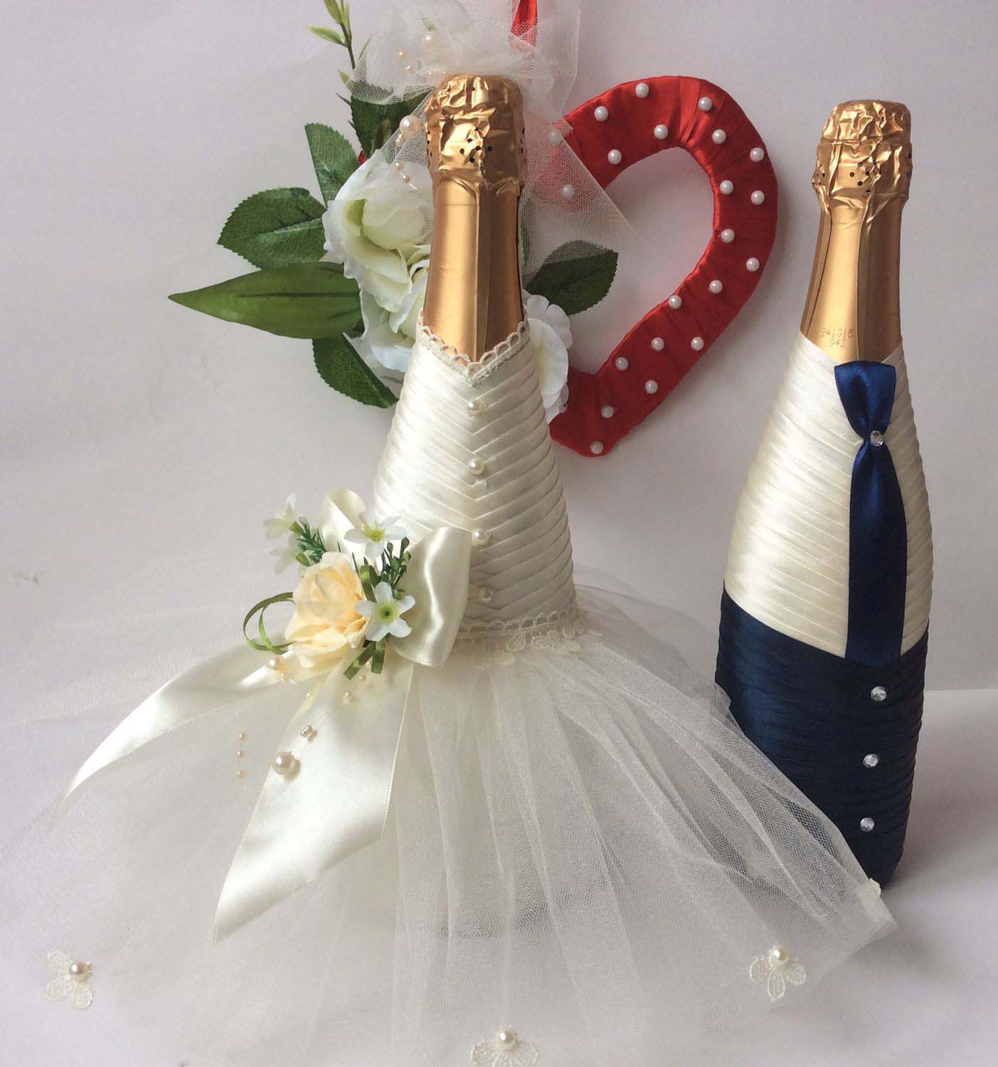 Свадебное шампанское жениху и невесте: оформляем своими руками лентами