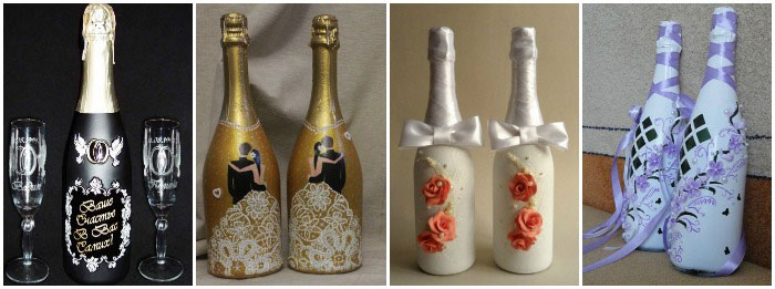 Оформление свадебных бутылок: как украсить шампанское, идеи и фото
