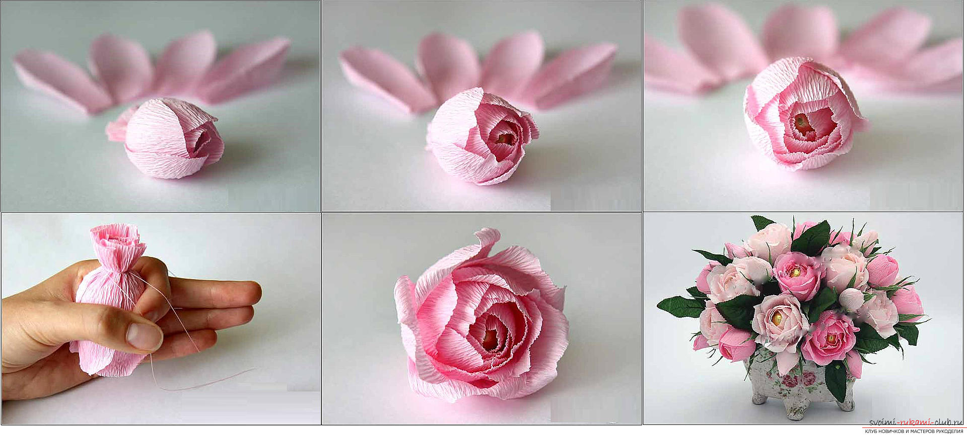 Бутоны роз из гофрированной бумаги с конфетами пошагово: 3 вида