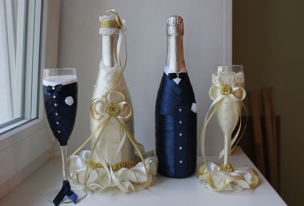 Декор свадебных бутылок своими руками
