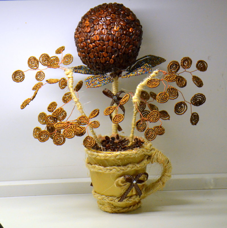 Топиарии из кофейных зерен: своими руками фото, мастер класс летящая чашка, как сделать видео, сердце мк, дерево