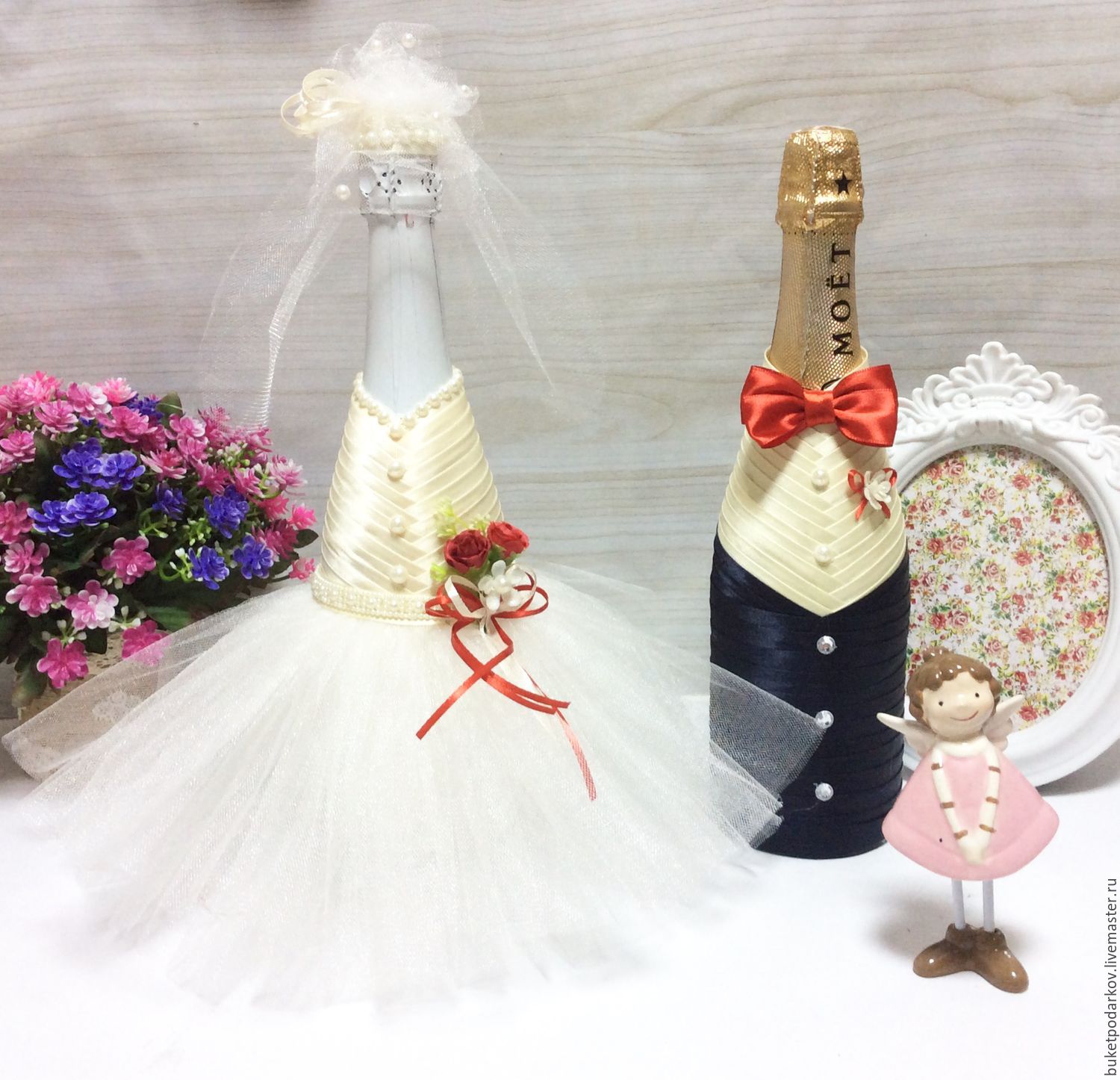Свадебное украшение шампанского своими руками. жених и невеста. мастер-класс с пошаговыми фото
