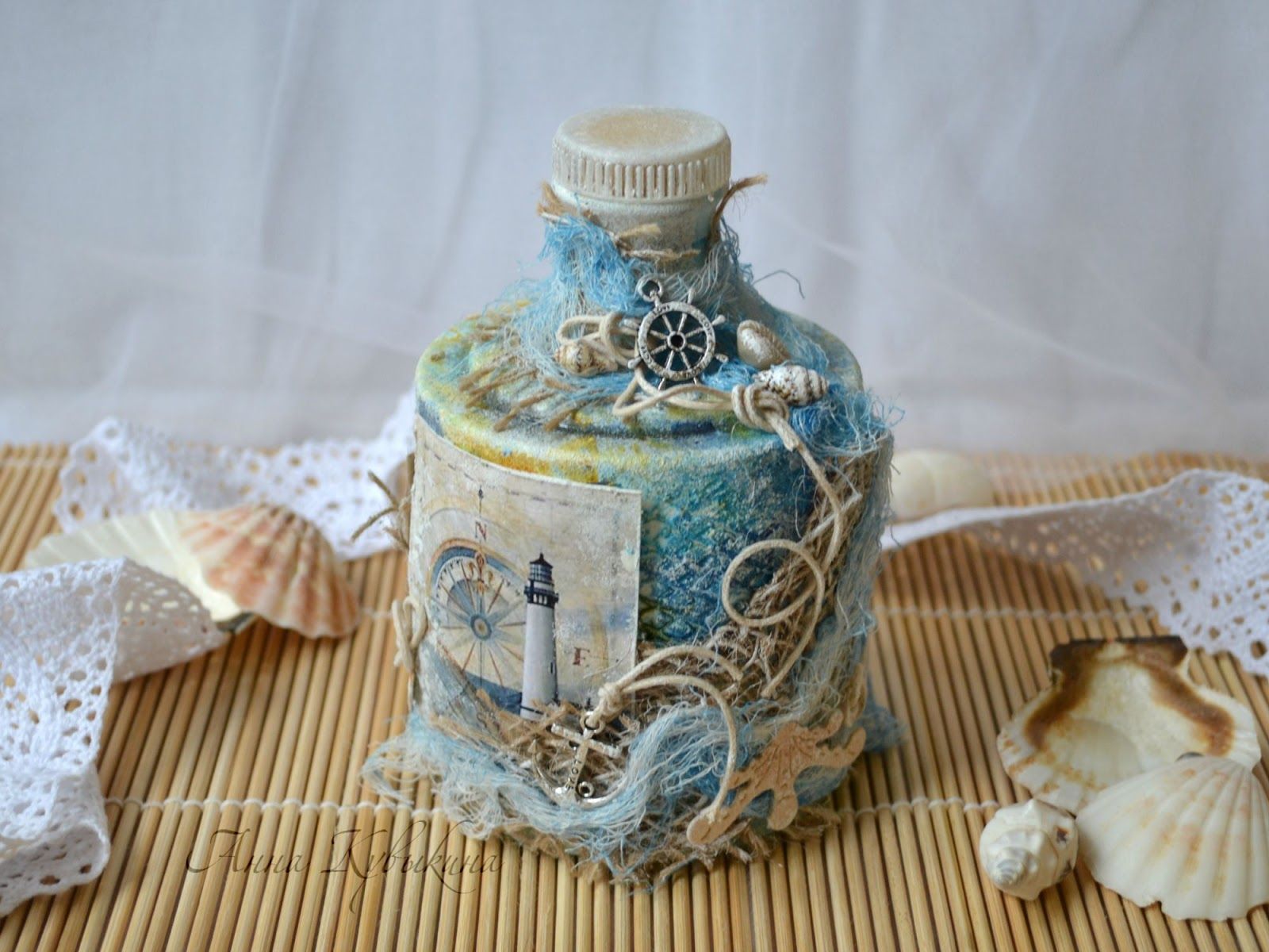 Декоративная бутылка «воспоминания о море. декоративная бутылка «воспоминания о море декор бутылок в морском стиле