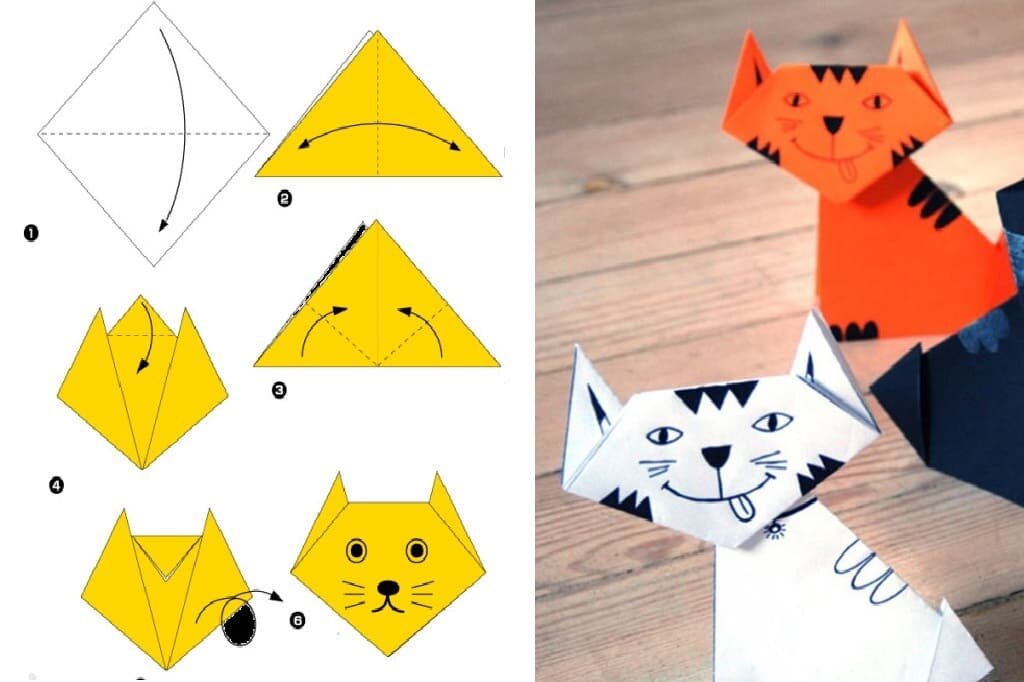 Как сделать из бумаги кошку оригами: пошаговый мастер класс сборки объемных поделок