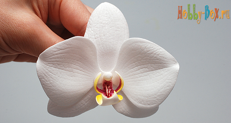 Кольцо из холодного фарфора с орхидеей
