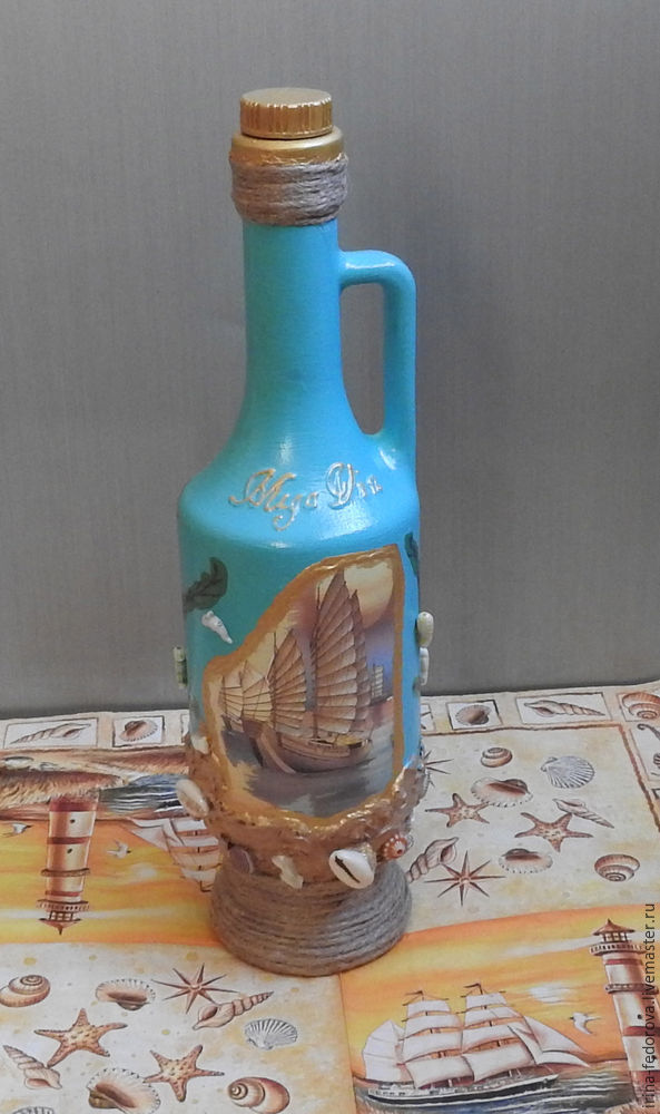 Декоративная бутылка «воспоминания о море. декор бутылок в морском стиле своими руками