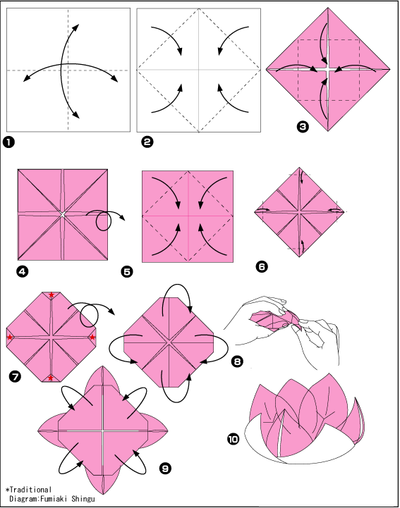 Схемы кувшинки: оригами из бумаги