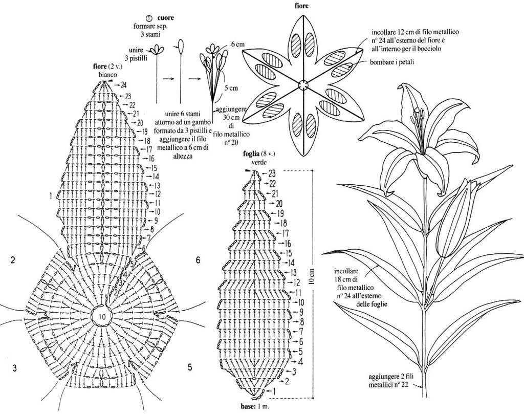 Лилия крючком схема и описание, видео: 11 вариантов вязания цветка
