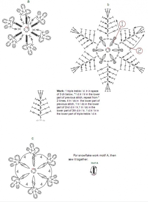 Снежинки крючком: схемы и описание